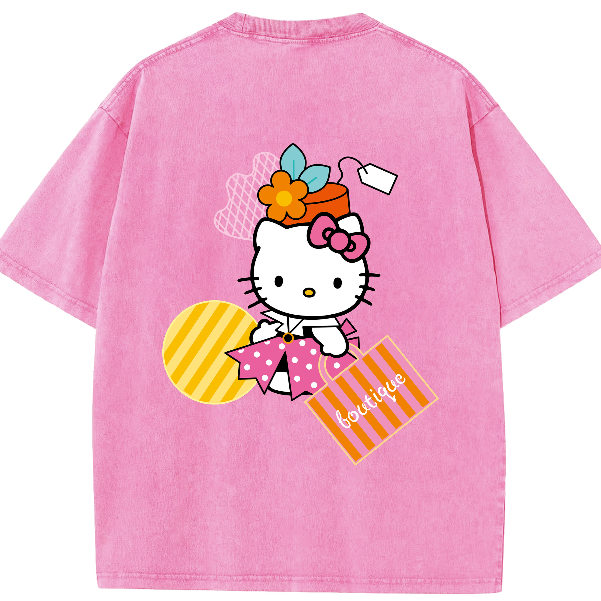 （画像用） Hello Kitty ハローキティ 綿100% ヴィンテージ風 半袖Tシャツ（背面プリント）